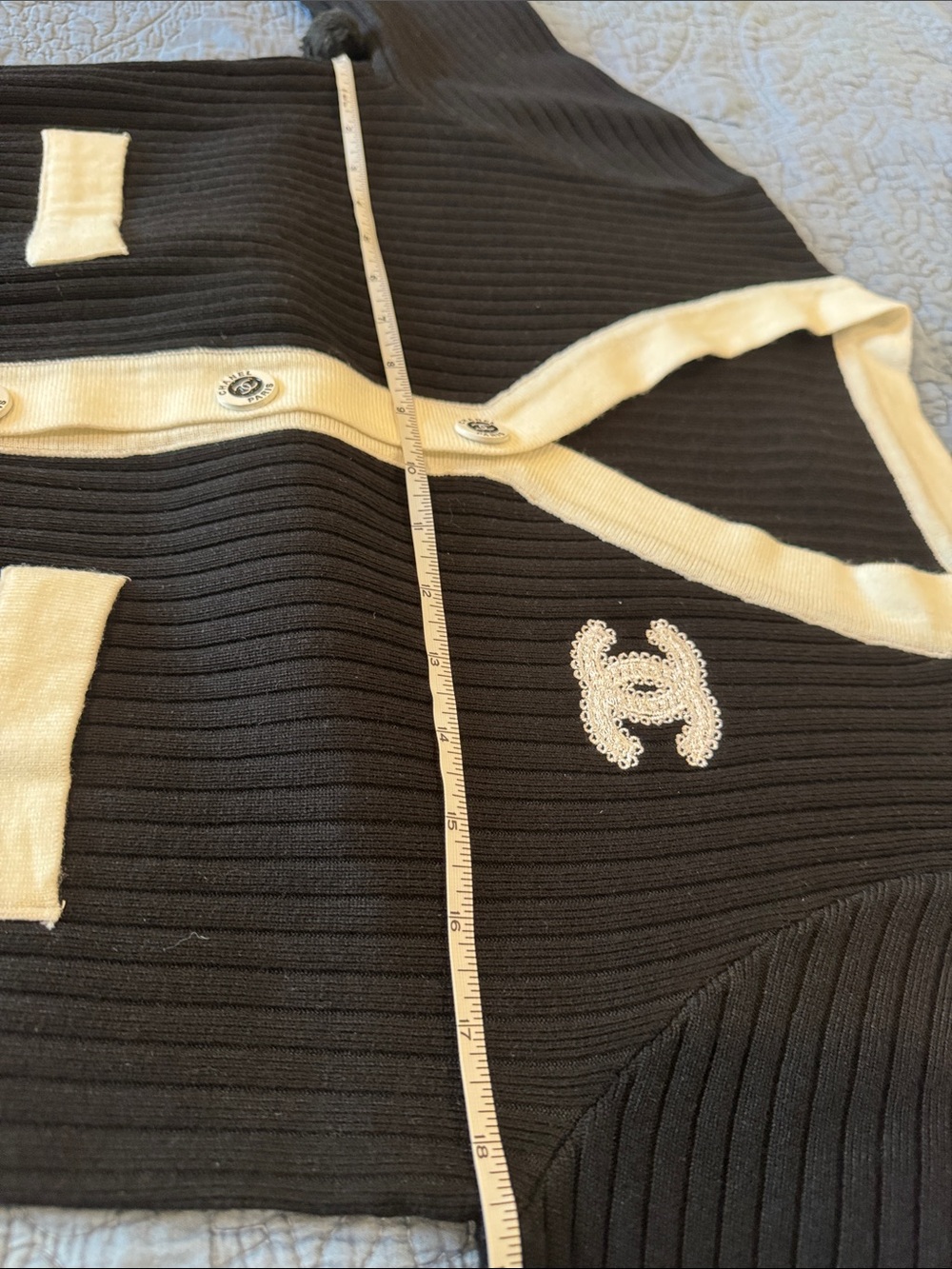 Classic Black and White CC Button Down Sweater - Picture 15 of 17